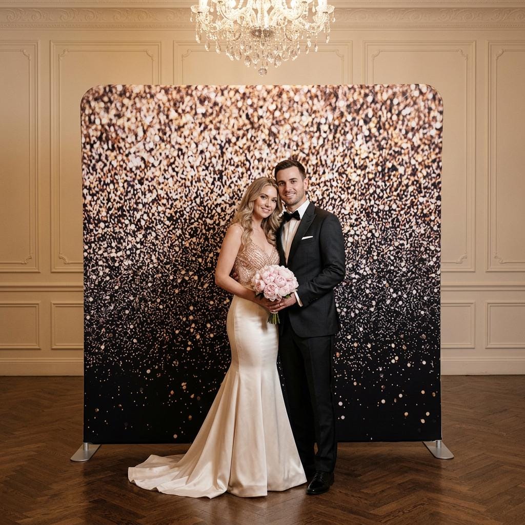 Photo backdrop 244x244 cm, champagne and gold glitter, Image 1 of 10