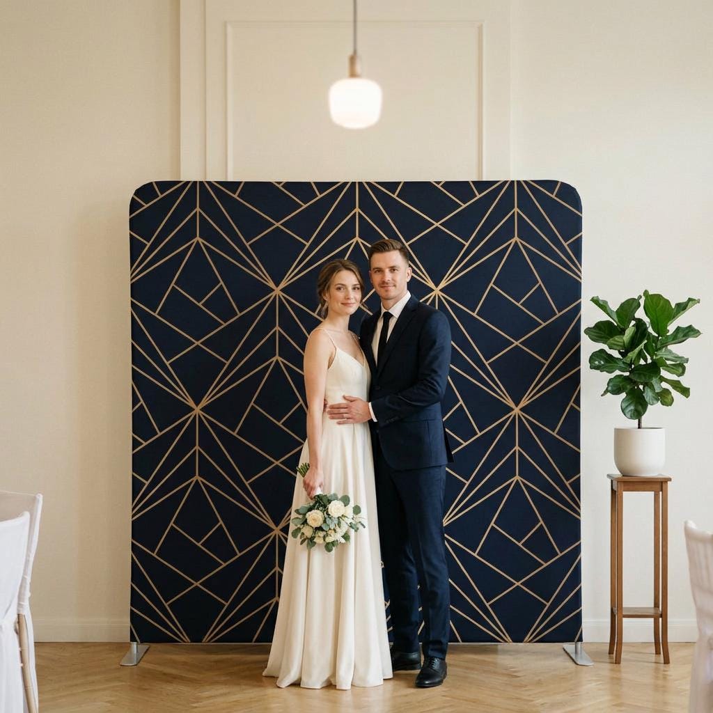 Photo backdrop 244x244 cm, navy and gold art deco, Image 1 of 10