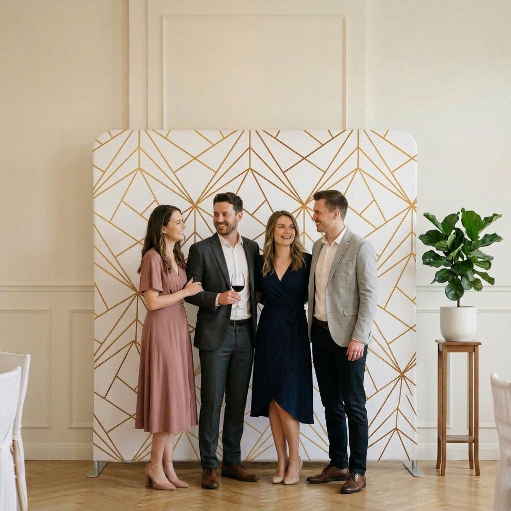 Photo backdrop 244x244 cm, navy and gold art deco, Image 2 of 10