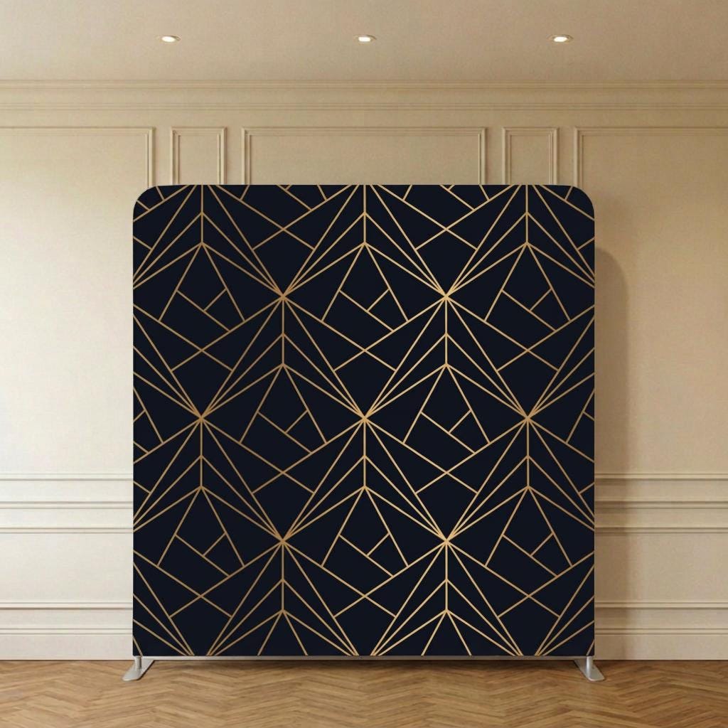 Photo backdrop 244x244 cm, navy and gold art deco, Image 3 of 10