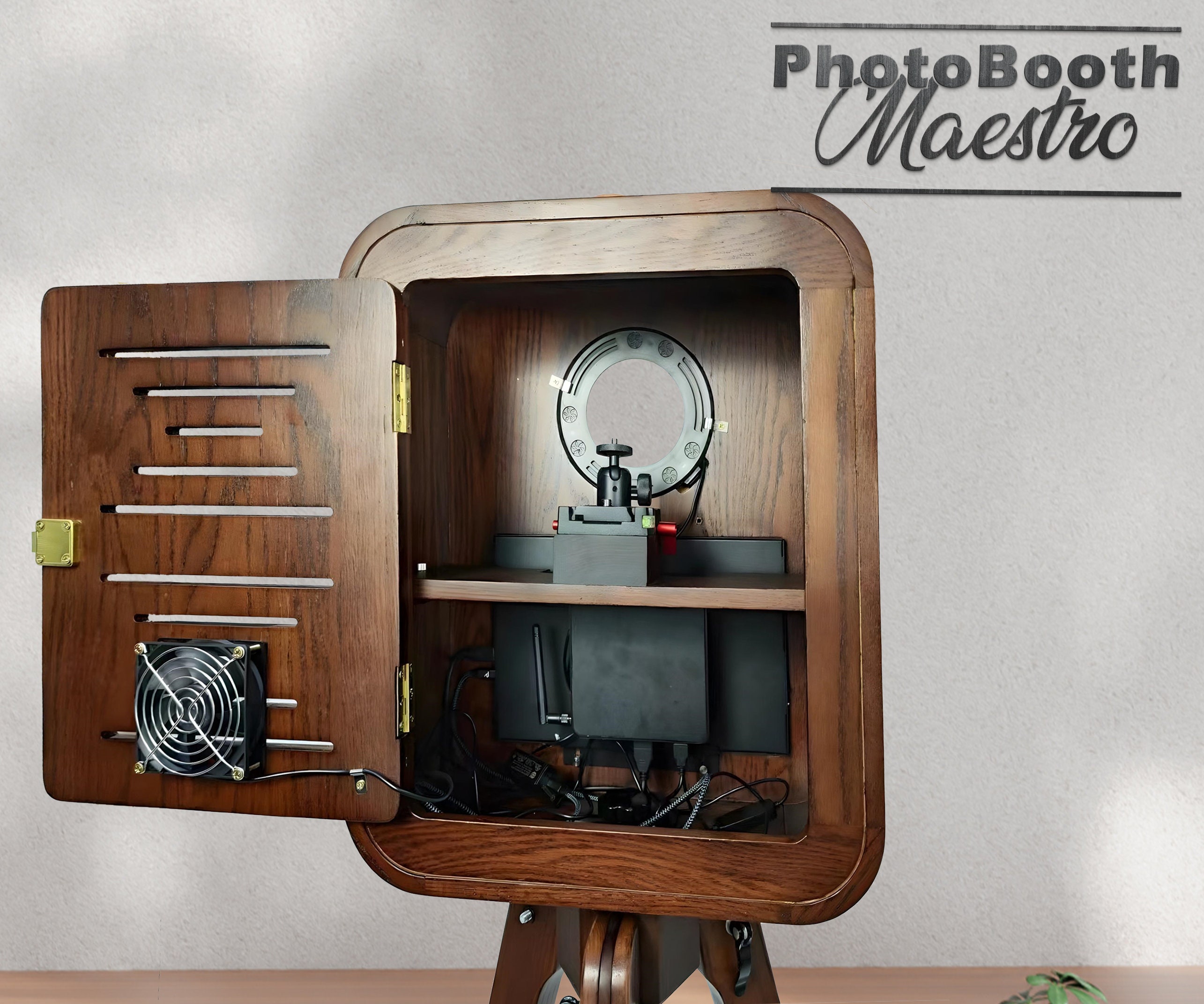 Wooden photo booth with touchscreen and mini PC, Image 8 of 9