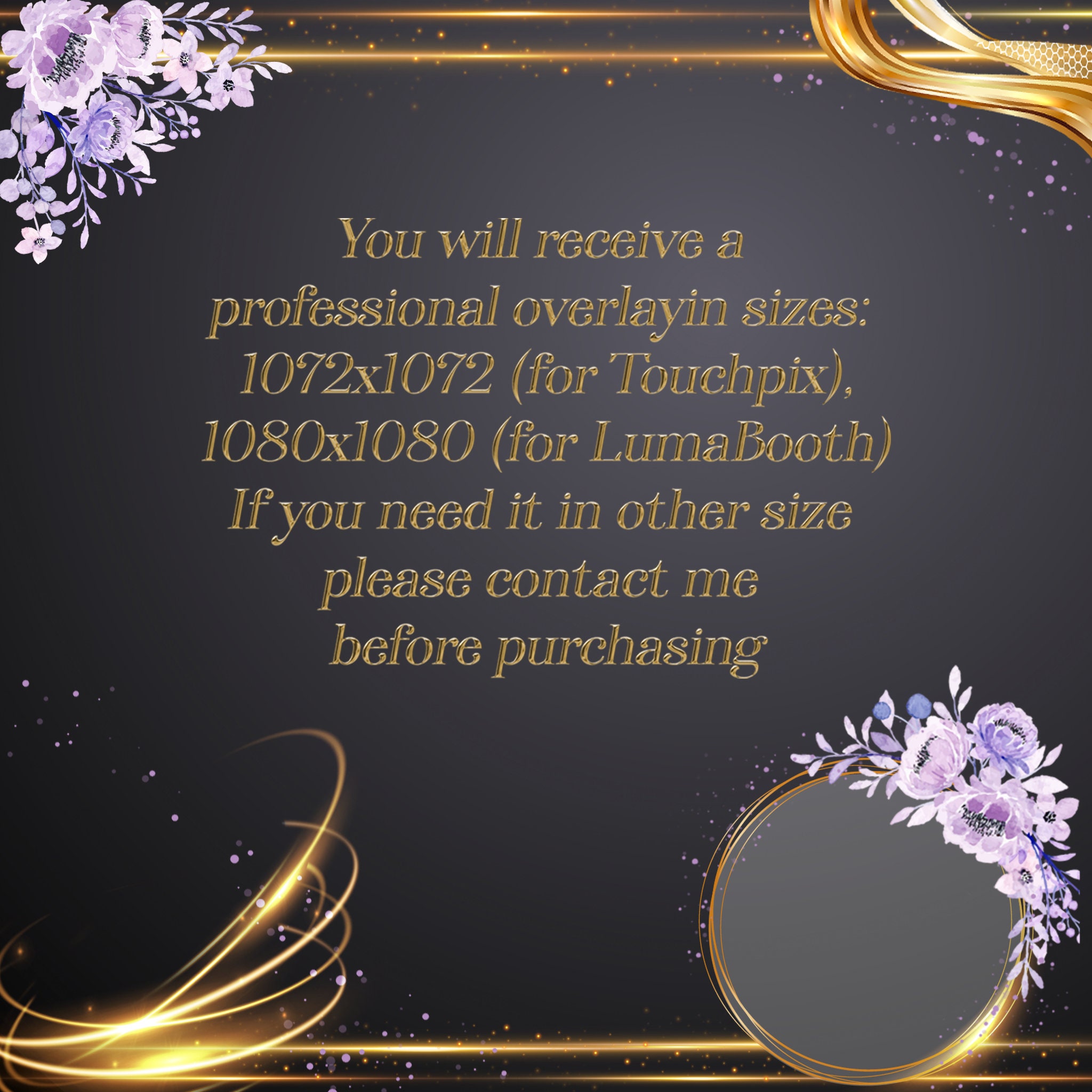 360 photo booth overlay, purple flowers and a gold frame, Image 3 of 3